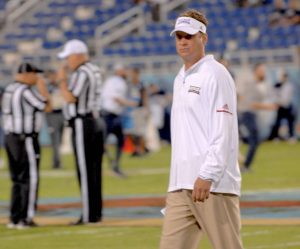 Florida Atlantic University football coach Lane Kiffin, shown at 2017 Boca Bowl, leads his team into the 2018 season Saturday at Oklahoma.